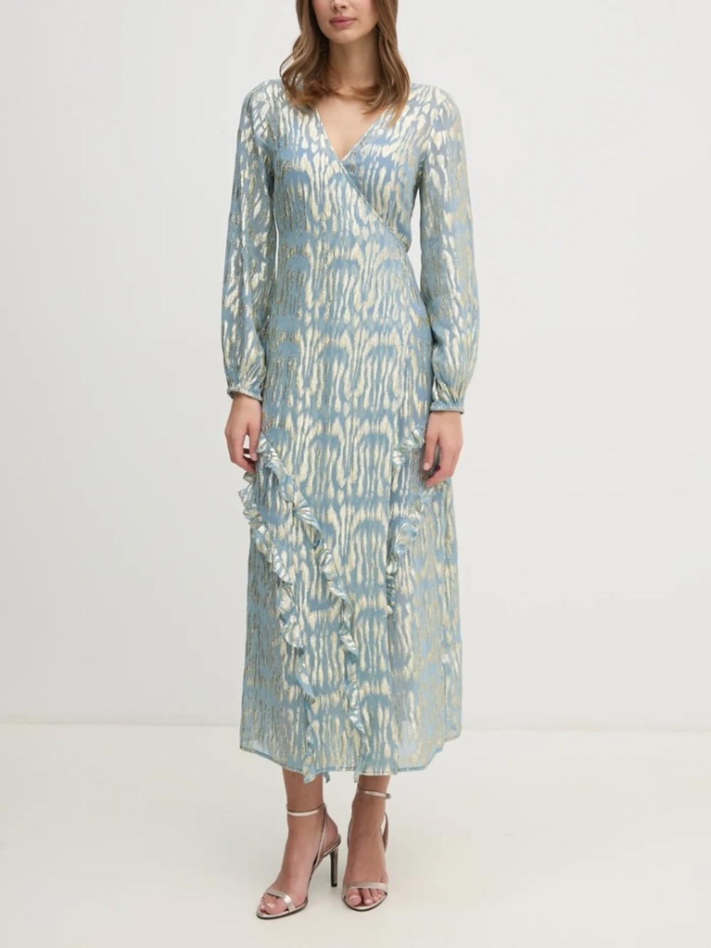 NWT NEVER FULLY DRESSED Metallic-Print Ruffled Midi Dress Sz 4